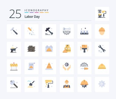 Labor Day 25 Flat Color icon pack including hardware. construction. hammer. screw. hand tools
