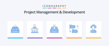 Project Management And Development Blue 5 Icon Pack Including folder. project. teamwork. empty. cabinet. Creative Icons Design