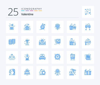 Valentine 25 Blue Color icon pack including wedding. bouquet. love. beauty. valentine
