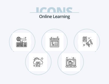 Online Learning Line Icon Pack 5 Icon Design. documents. web. study. online. literature
