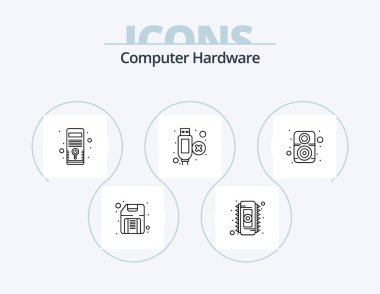 Computer Hardware Line Icon Pack 5 Icon Design. . disk. keyboard. data. micro
