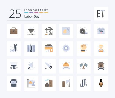 Labor Day 25 Flat Color icon pack including angle. housekeeping. dinner. hand. cleaning