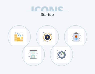 Startup Flat Icon Pack 5 Icon Design. chart. annual report. decrease. star. insignia