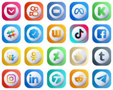 20 Cute 3D Gradient High Resolution Social Media Icons such as video. kickstarter. douyin and wattpad icons. High-Quality and Stylish