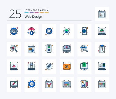 Web Design 25 Line Filled icon pack including authentication. tools. color. layer. design