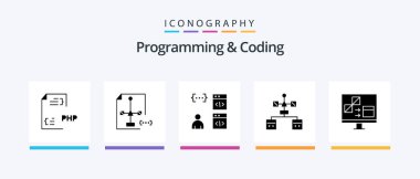 Programming And Coding Glyph 5 Icon Pack Including . develop. development. computer. Creative Icons Design