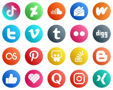20 High Resolution Social Media Icons such as flickr. video. music. vimeo and twitter icons. Modern and professional