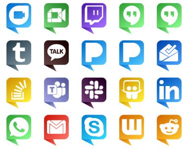 Chat bubble style Icons for Major Social Media 20 pack such as slideshare. pandora. microsoft team and stock icons. Fully customizable and high quality