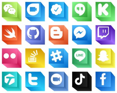 3D Icons for Popular Social Media 20 pack such as stockoverflow. flickr. github. twitch and facebook icons. High-definition and unique