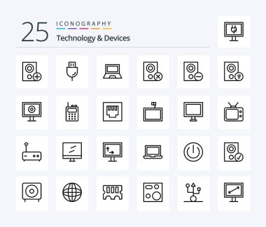 Devices 25 Line icon pack including gadget. computers. products. laptop. gadget