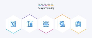 Design Thinking 25 Blue icon pack including user. mind. pencil. configuration. gear
