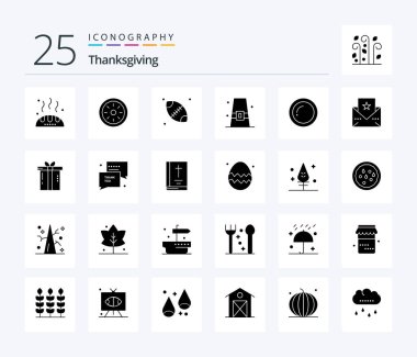 Thanks Giving 25 Solid Glyph icon pack including plate. fall. thanksgiving. cap. autumn
