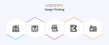 Design Thinking 25 Line icon pack including document. edit. computer. composing. pencil
