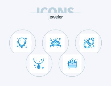 Jewellery Blue Icon Pack 5 Icon Design. accessory. jewel. diamond. jewelry. crown