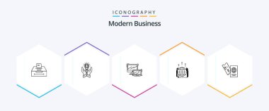 Modern Business 25 Line icon pack including communication. globe. idea. technology. laptop