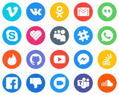 Flat Circle White Icon Collection video. github. skype. tinder and spotify 20 High-quality Icons