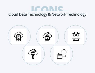 Cloud Data Technology And Network Technology Line Icon Pack 5 Icon Design. internet . loucked. cloud . louck . cloud