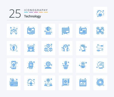 Technology 25 Blue Color icon pack including system. lock. digital. tv screen. internet
