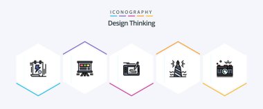 Design Thinking 25 FilledLine icon pack including writing. pen. chart. pad. pencil