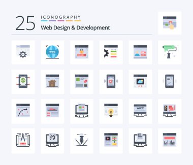 Web Design And Development 25 Flat Color icon pack including security. web. web design. user. setting