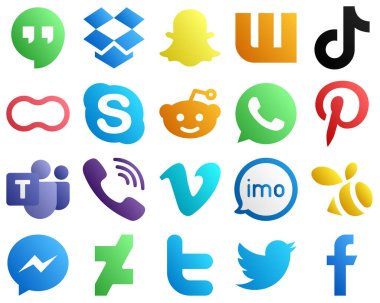 20 Gradient Icons for Top Social Media Platforms such as microsoft team. whatsapp. reddit and skype icons. Minimalist and professional
