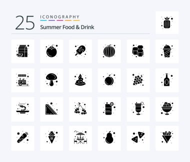 Summer Food & Drink 25 Solid Glyph icon pack including watermelon. healthy. food. fruits. ice
