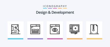 Design and Development Line 5 Icon Pack Including development. coding. gear. pencil. design. Creative Icons Design