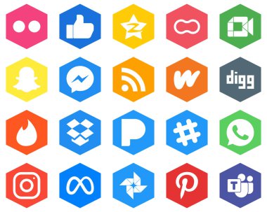 Hexagon Flat Color White Icon Set rss. facebook. mothers and messenger 20 Professional Icons