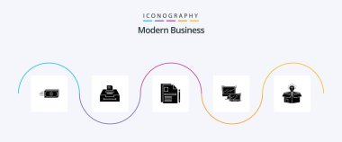 Modern Business Glyph 5 Icon Pack Including macbook. business. information. computer. legal document