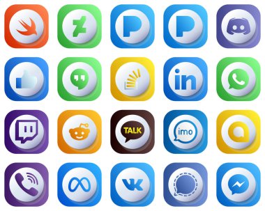 20 Cute 3D Gradient Icons for Top Social Media Platforms such as twitch. professional. facebook. linkedin and stock icons. Editable and Simple