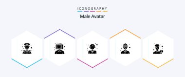 Male Avatar 25 Glyph icon pack including man. camera. customer. worker. line worker