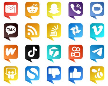 Chat bubble style Icons for Major Social Media 20 pack such as stock. stockoverflow. zoom. feed and kakao talk icons. Clean and minimalist