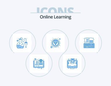 Online Learning Blue Icon Pack 5 Icon Design. education. badge. screen. study. diamond