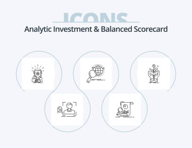 Analytic Investment And Balanced Scorecard Line Icon Pack 5 Icon Design. cup. achievement. flow. scale. justice