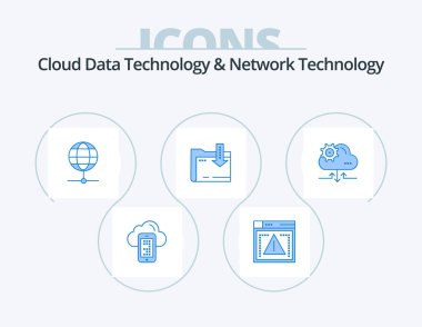 Cloud Data Technology And Network Technology Blue Icon Pack 5 Icon Design. setting. arrow. globe . computing. folder