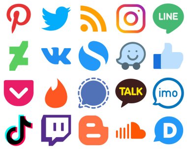 20 Linear Design Flat Social Media Icons signal. pocket. line. facebook and waze icons. Gradient Social Media Icon Set