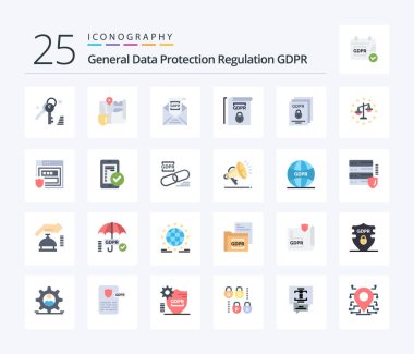 Gdpr 25 Flat Color icon pack including gdpr. terms. email. rules. gdpr