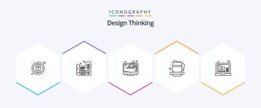 Design Thinking 25 Line icon pack including create. cup. thinking. coffee cup. graphic