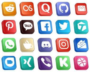 20 Isometric 3D Social Media Icons for Popular Brands such as caffeine. tagged. pinterest. tweet and icons. Eye-catching and editable