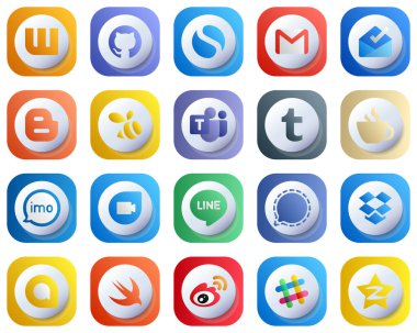 20 Cute 3D Gradient Modern Social Media Icons such as audio. blog. streaming and tumblr icons. Fully Editable and Modern
