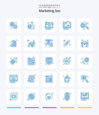 Creative Marketing Seo 25 Blue icon pack  Such As optimization. web design. engine. web. design