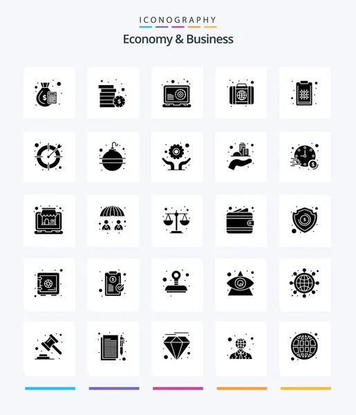 Creative Economy Business Glyph Solid Black Icon Pack Plan World — стоковый вектор