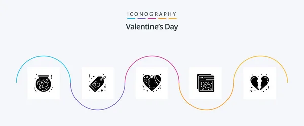 Valentines Day Glyph Icon Pack Including Web Love Tag Internet — Vector de stock