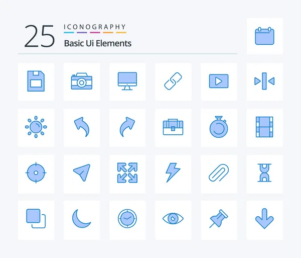Basic Elements Blue Color Icon Pack Including Paly Metal Computer — Stockvektor