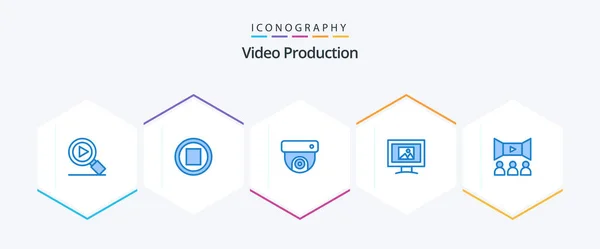 Video Production Blue Icon Pack Including Movie Media Film Photo — Archivo Imágenes Vectoriales