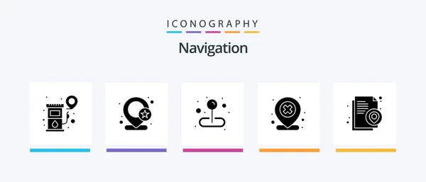 Navigation Glyph Icon Pack Including Location Cross Map Delete Map — Image vectorielle