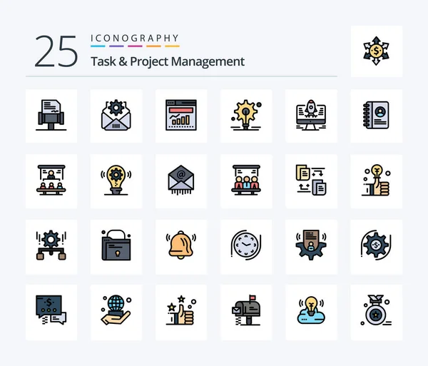 Task Project Management Line Filled Icon Pack Including Contact Startup — Stockový vektor