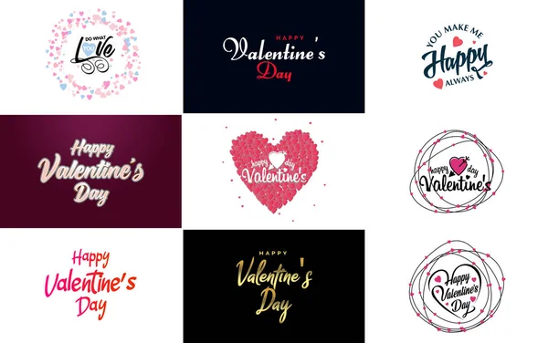 Vector Illustration Heart Shaped Wreath Happy Valentine Day Text — Vector de stock