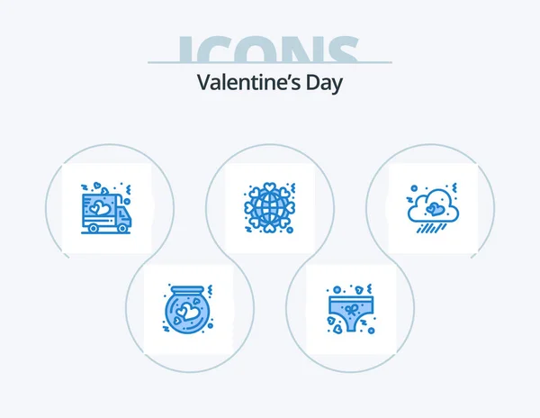 Valentines Day Blue Icon Pack Icon Design World Underwear Heart — Stock Vector