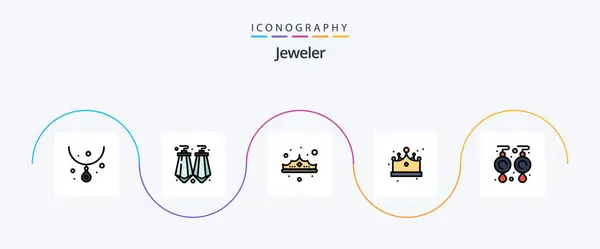 Jewellery Line Filled Flat Icon Pack Including Gems Cap Fashion — Stockvektor
